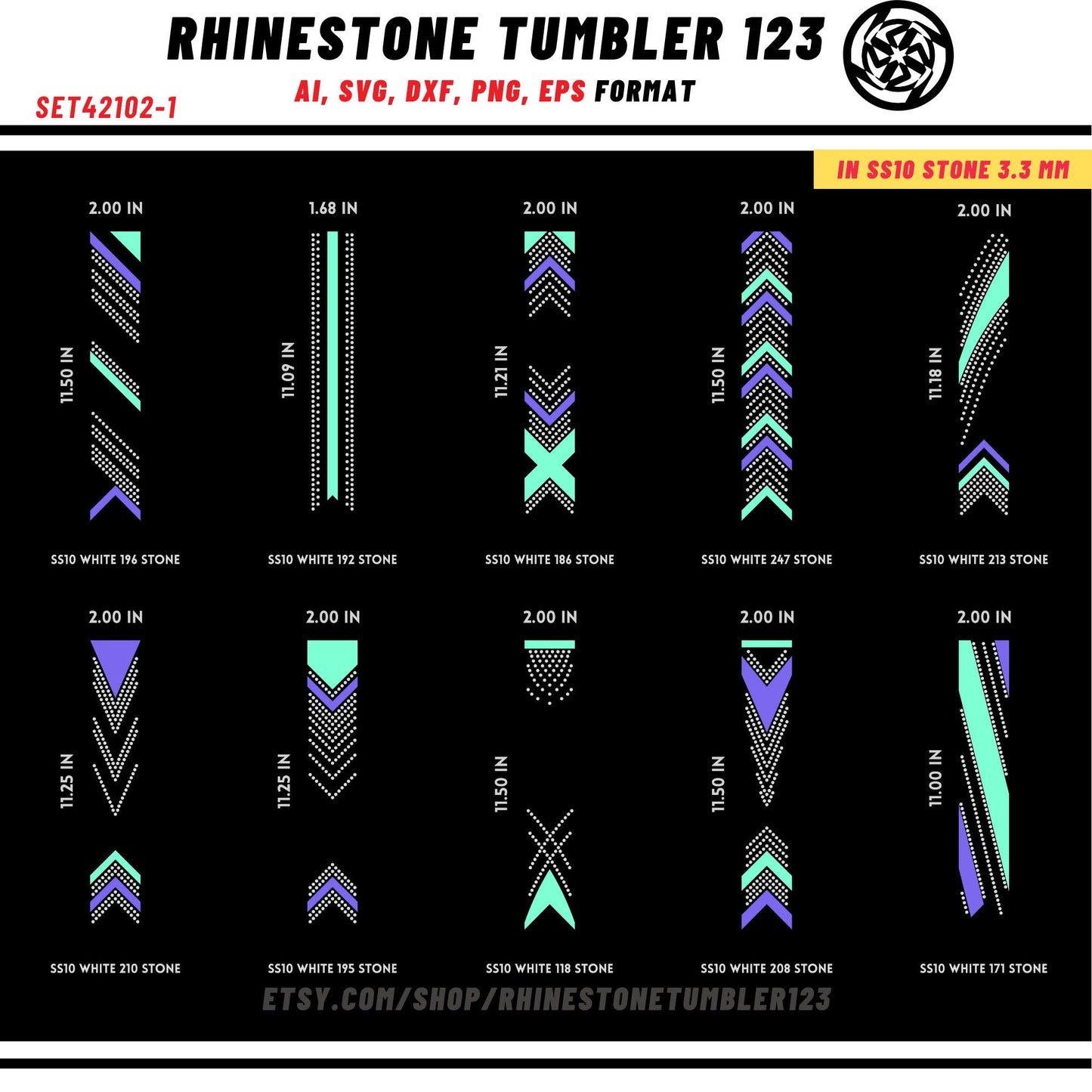 10 Cheer Bow Rhinestone Template with HTV, V tail, 2 inch rhinestone digital download for cricut, svg, eps, png, dxf, cdr, SS10 SET42102-1