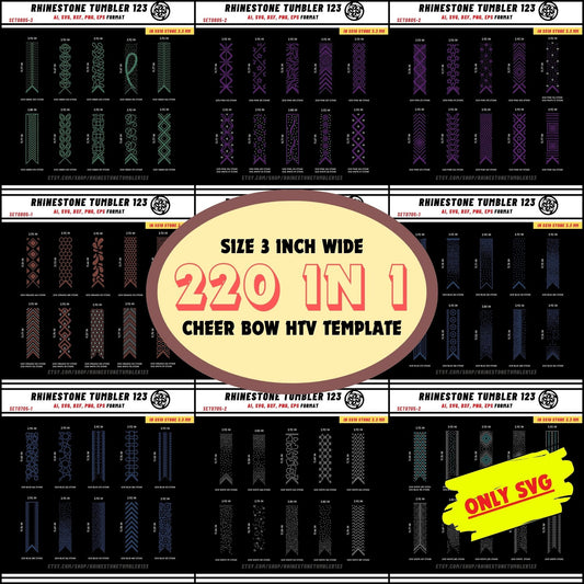 BUNDLE 220 Cheer Bow Rhinestone Template, V tail, 3 inch rhinestone digital download for cricut, svg, SS10, Rhinestone Template Bundle