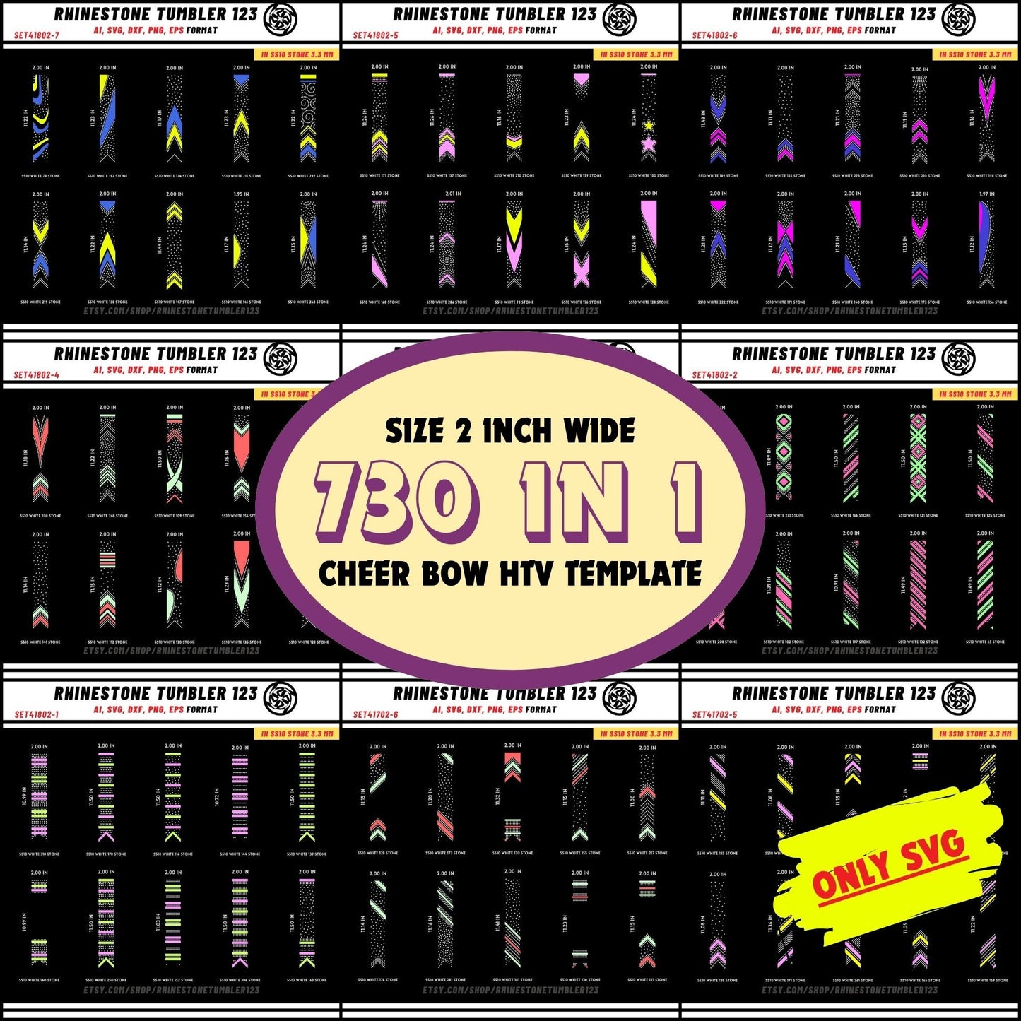 BUNDLE 730 Cheer Bow Rhinestone Template with HTV, V tail, 2 inch rhinestone digital download for cricut, svg files only, SS10 Templates